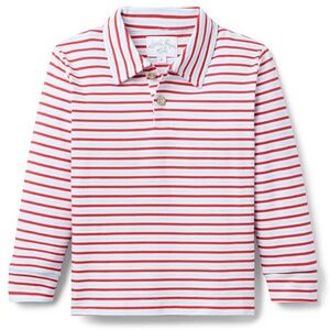 Kids' Red & White Striped Long-Sleeve Polo